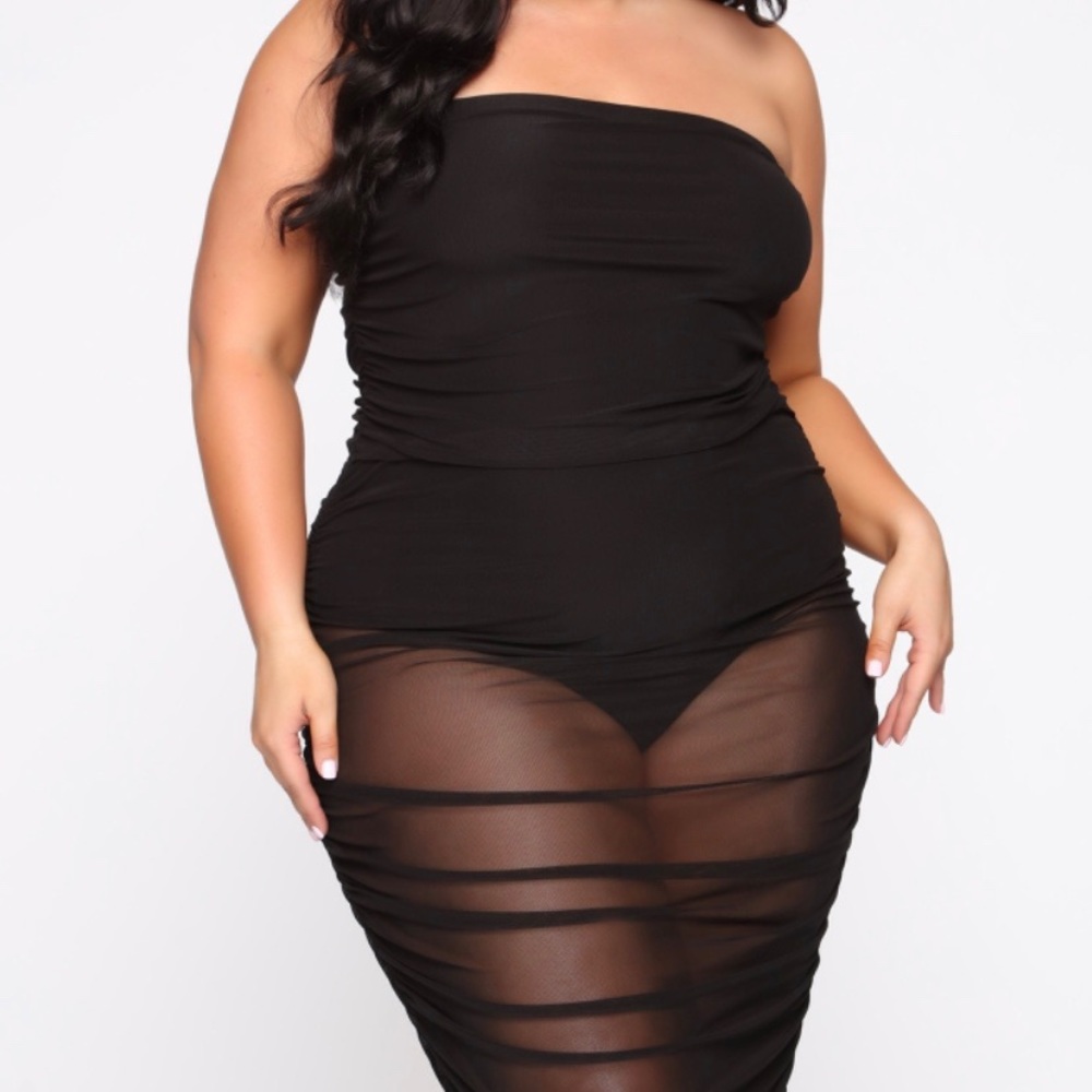 Black Fashion Nova strapless mesh dress
